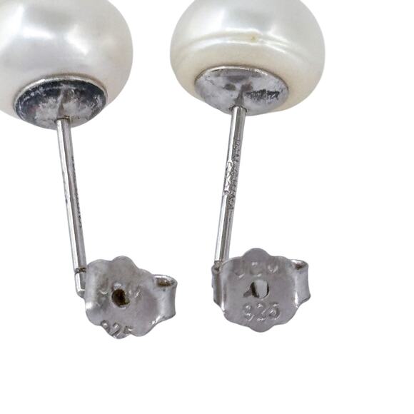 Estate Sterling Silver 925 8.1mm White Pearl Stud Earrings - Picture 5 of 8